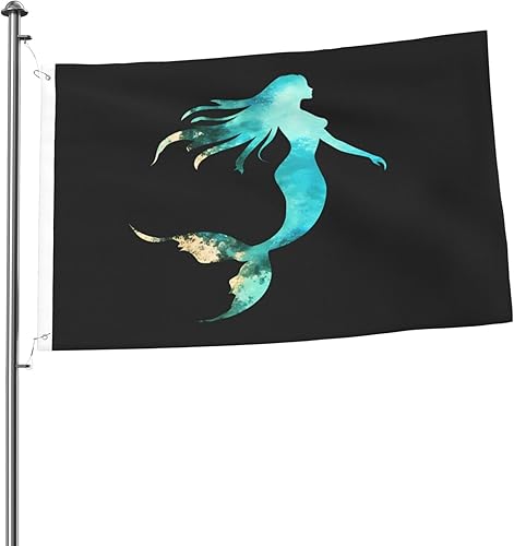 Bandera de jardín con diseño de sirena de animales marinos y océanos de 2 x 3 pies, banderas voladoras de poliéster duradero con ojales para