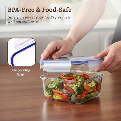 Image of Amazon Brand - Solimo Square Glass Food Storage Container, 900 ml - Set of 3, Airtight & Leakproof, Microwave & Freezer Safe, Transparent