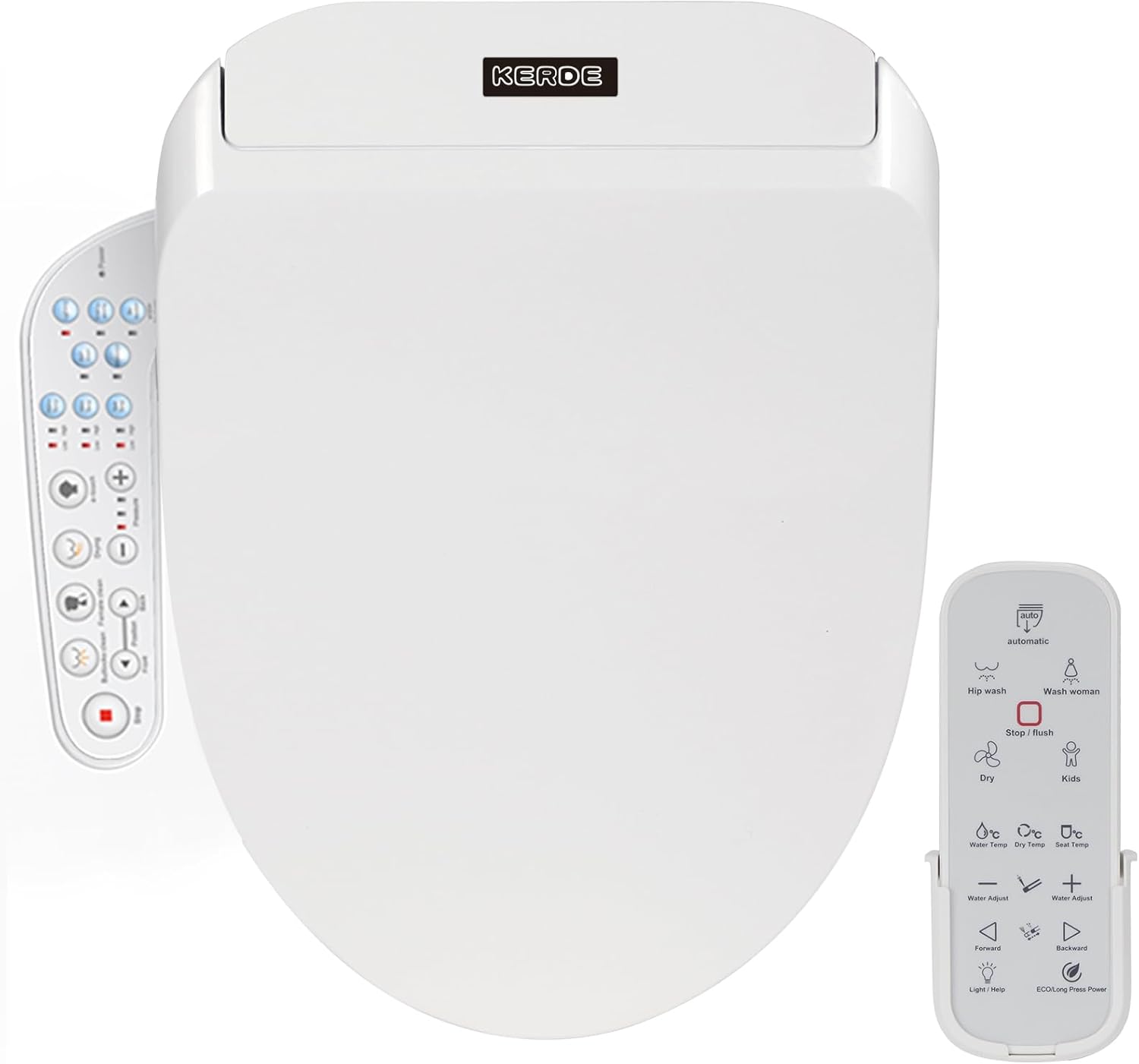 KERDE P30B Bidet Toilet Seat - Dual Control (Side Panel & Remote), Warm Water Wash, Heated Seat, Warm Air Dryer, LED Night Light,Existing Toilets Electric Bidet Elongated Electronic Heated Smart Minimalist