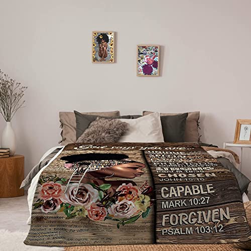 African American Throw Blanket Queen Black Girl Afro Women With Inspirational Quote Flannel Blanket For Living Room Dorm Bed Blanket Soft And Cozy Flannel Blankets For Couch Sofa Chair 80"X60" #TOP1