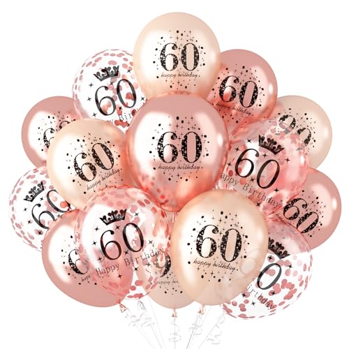 60th Birthday Balloons Decorations for Women Rose Gold 60th Theme Party Decor Chrome Rose Gold Latex Balloons and Confetti balloons Happy 60th Birthday Party Anniversary Supplies for Her