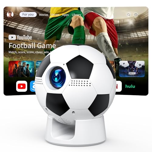 Image of Trunera Smart Mini Projector, Android 13 WiFi Bluetooth, Football-Shaped Movie Projector, Electric Focus, Auto Keystone, 1080P Supported, for Bedroom Outdoor, Compatible with Smartphone HDMI USB
