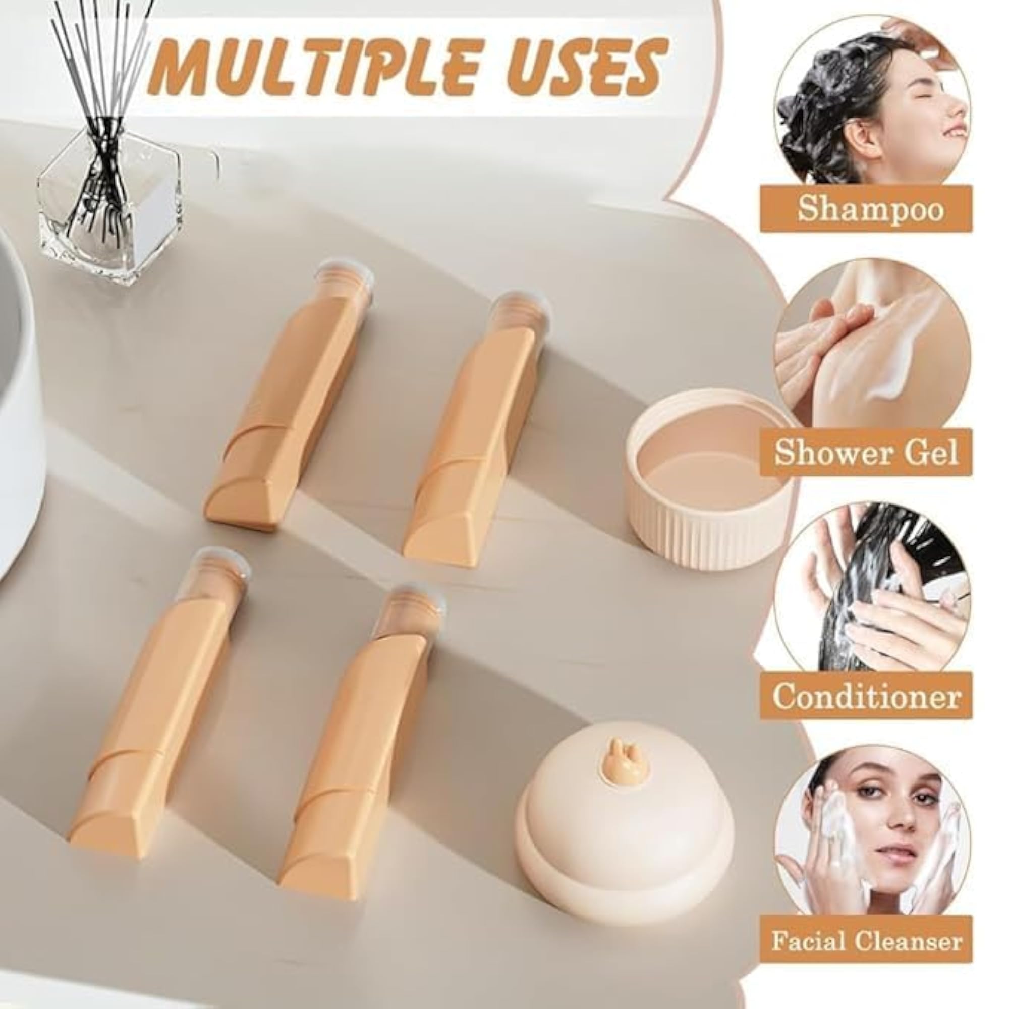 4 in 1 Refillable Travel Bottle Set, 60ml Leak-Proof Toiletry Containers