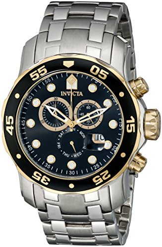 Invicta Mens Pro Diver Scuba Swiss Chronograph Black Dial Stainless Steel Bracelet Watch 80039