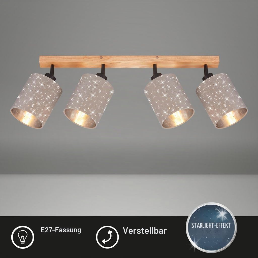 BRILONER - Deckenlampe mit Sternenhimmel, schwenkbar, Lampenschirm aus Stoff, Deckenleuchte, Lampe, Schlafzimmerlampe, Küchenlampe, Deckenstrahler, Deckenbeleuchtung, 65x13x15,5 cm, Taupe