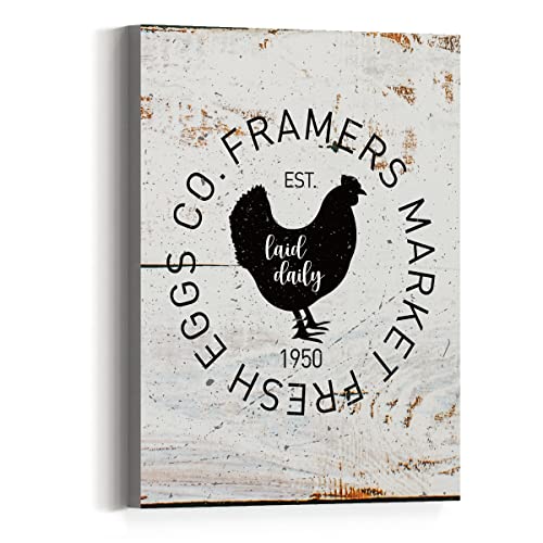 Country Farmhouse Wall Art Canvas-Farmer's Market Fresh Eggs Co Retro Style Canvas Prints Framed Wall Art For Home Bedroom Kitchen Dining Room Wall Décor #TOP7