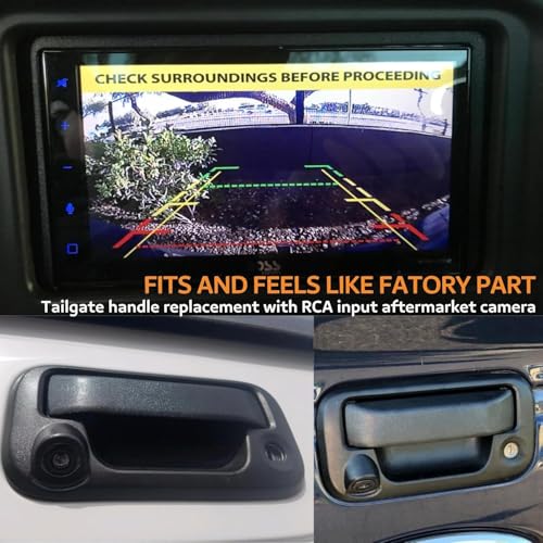 Image of EWAY Tailgate Handle Backup Reverse Camera with 4.3 inch Rear View Mirror Monitor Kit for 2004-2016 Ford F150 F250 F350 F450 F550 Super Duty, Tailgate Latch Handle Rear Camera Rearview Mirror Replacement