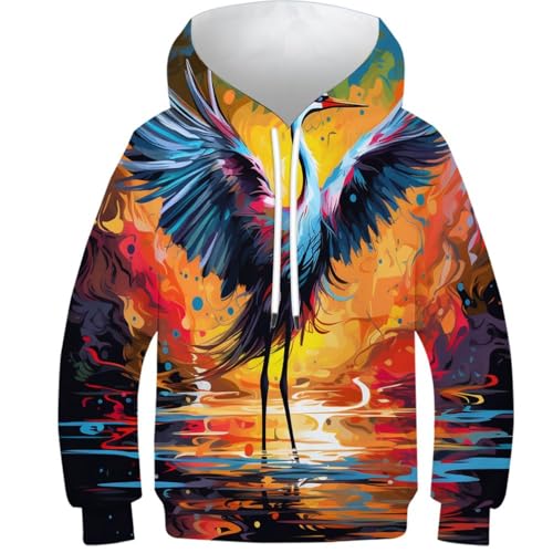 Sweat à capuche chaud motif 3D Grue dentée pour ado 13-15 ans