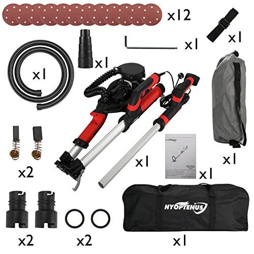 Drywall Sander, Hyoptenus 750W Electric Sander with Vacuum Attachment, Unique Fixture for Ceiling Sanding, Wall Sander with 12 Pcs Sanding Discs, 7 Variable Speed, Extendable Handle, LED Light - 9