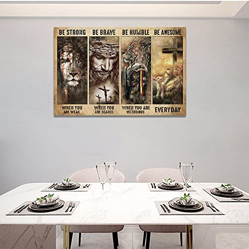 Jesus Decor Wall Art Christian Religious Painting Canvas Cross Warrior Lion And Lamb Be Brave Prints Artwork Best Gift Inspirational Wall Decoration Horizontal Poster Framed For Bedroom Living Room #TOP2