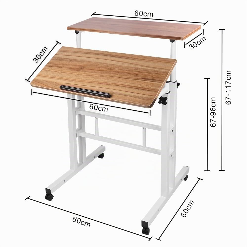 Bureau Informatique Réglable en Hauteur Table pour Ordinateur Portable avec Roulettes, Table pour PC Bureau Debout, M, 80 x 60 x 67-115cm, Noir