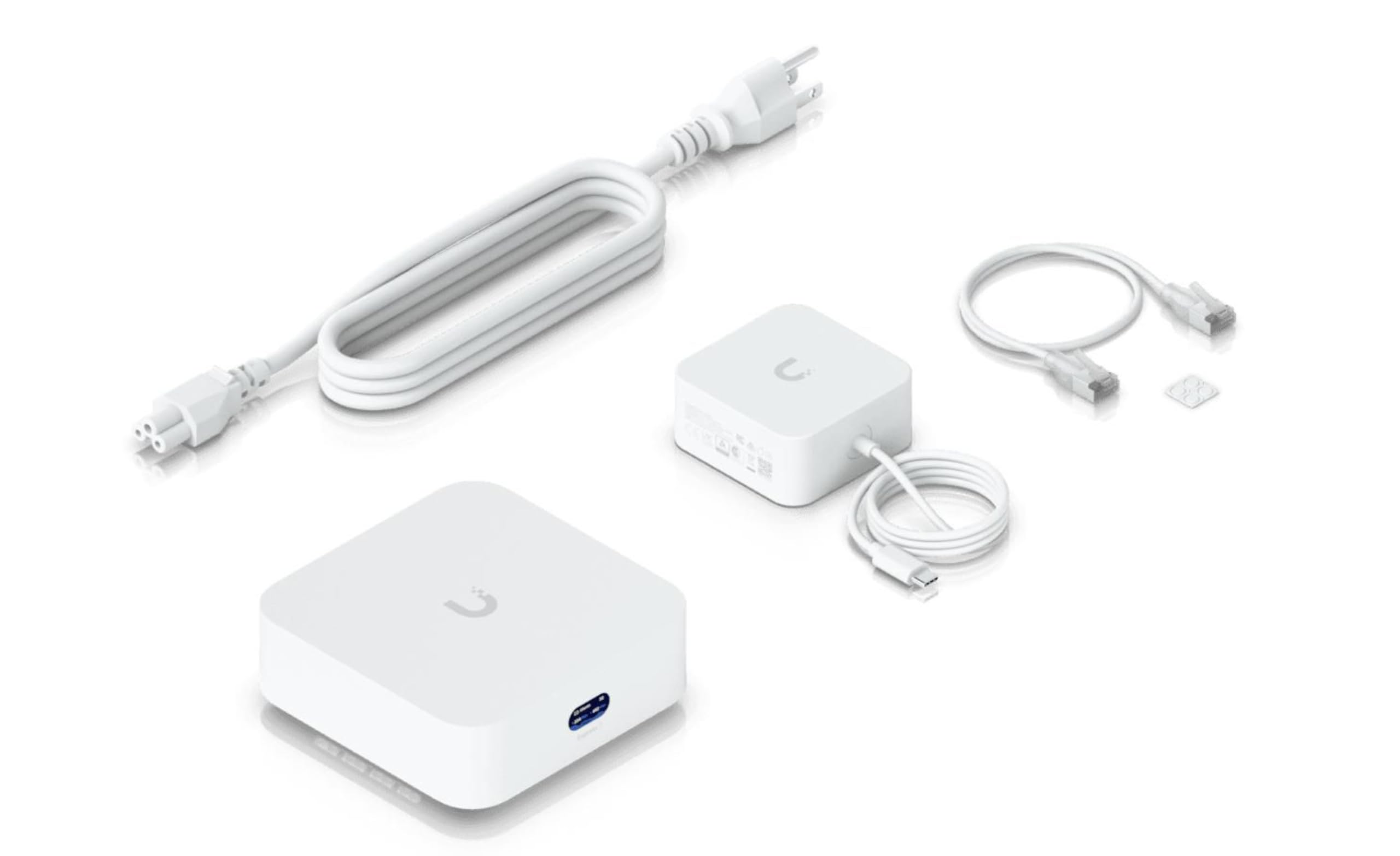 Ubiquiti UX7 (WiFi 7 Cloud Gateway, Quad-Core 1,5 GHz, 3 GB RAM, 10G SFP+, 10GbE RJ45) + Adattatore PoE+ 30W (48V DC, Gigabit LAN), Bianco
