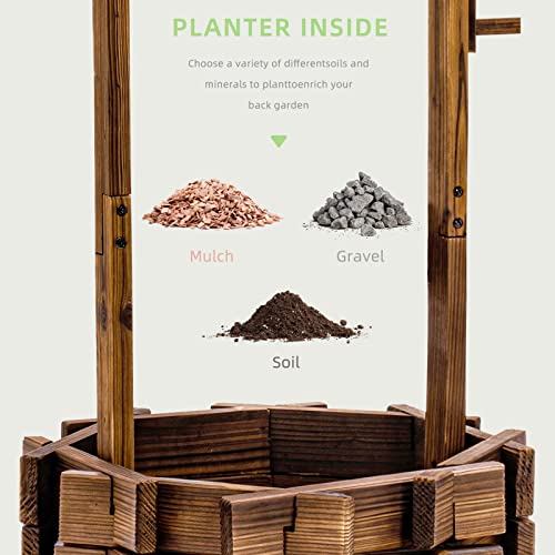 Amopatio Wooden Wishing Well Planters For Outside, Outdoor Garden Decor, Rustic Flower Planter With Adjustable Hanging Bucket For Patio, Front Yard, Indoor #TOP5