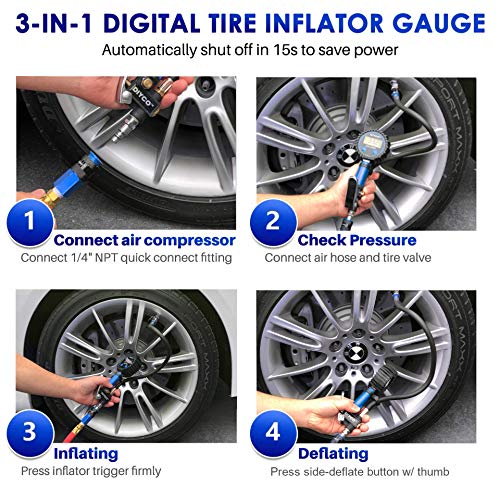 Diyco D3 Tire Inflator And Pressure Gauge 150 Psi Anodized Interchangeable Air Chuck #TOP5