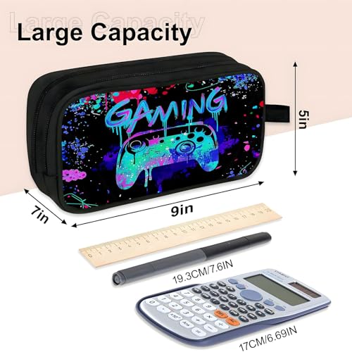 Image of WOBAGMEN Double Layer Pencil Case with Handle Large Pencil Bag Cute Print Pencil Pouch for Boys Girls (Gaming)