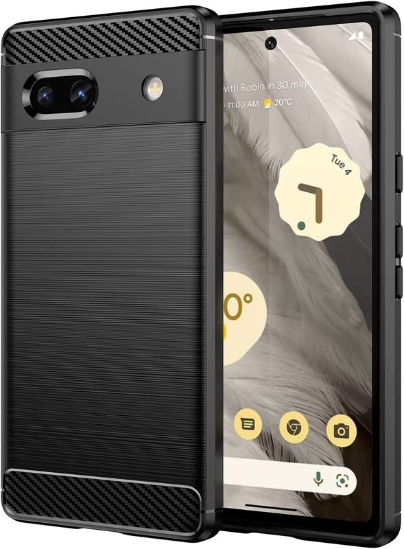 Image of NPRC Hybrid Ultra Slim Protective Case TPU Non-Slip Carbon Fiber Texture Shockproof Case Cover for Google Pixel 7A - Black