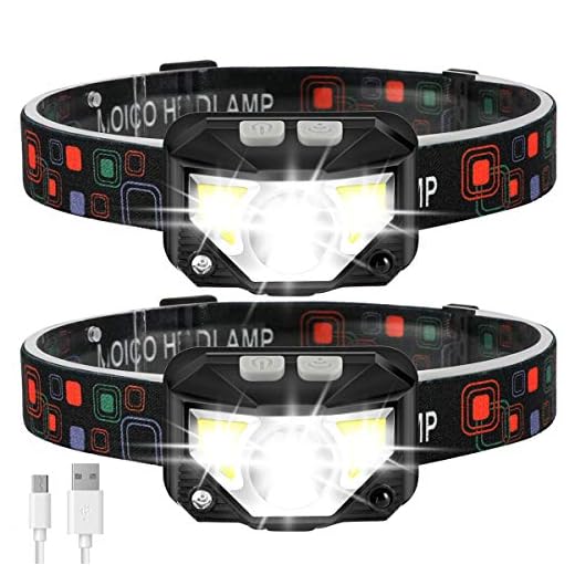 Headlamp Flashlight, MOICO 1000 Lumen Ultra-Light Bright LED Rechargeable Headlight with White Red Light, 2 Pack Waterproof Motion Sensor Head Lamp, 8 Modes for Outdoor Camping Cycling Running Fishing