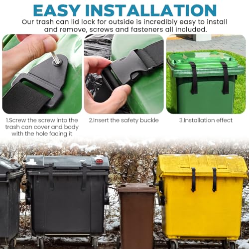 Image of Kakalote 2pcs Adjustable Black Nylon Trash Can Locks, Universal Bear Proof, Easy Installation, Animal Proof, High Compatibility
