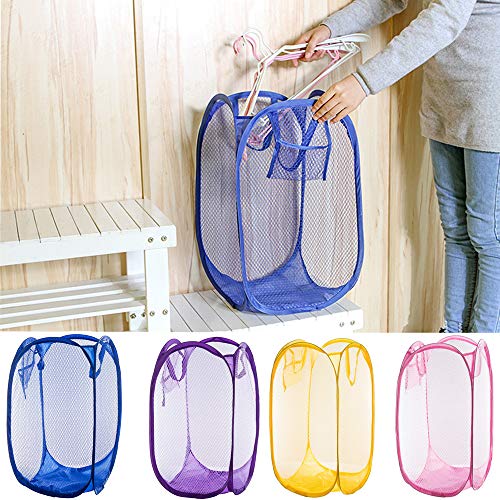 Image of Qtopun Mesh Popup Laundry Hamper Foldable Laundry Basket Portable Dirty Clothes Basket Collapsible Dirty Clothes Hamper for Bedroom, Kids Room, College Dormitory and Travel (Purple)