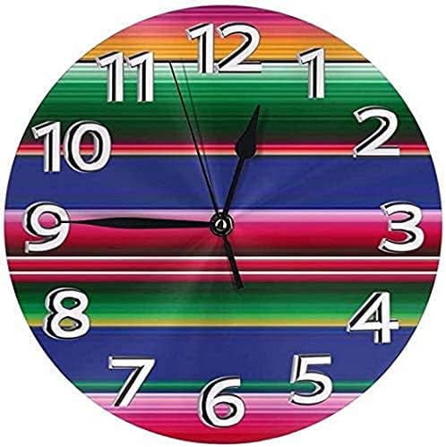 Colorida manta mexicana a rayas reloj de pared redondo impermeable relojes decorativos para sala de estar, aula, patio, dormitorio