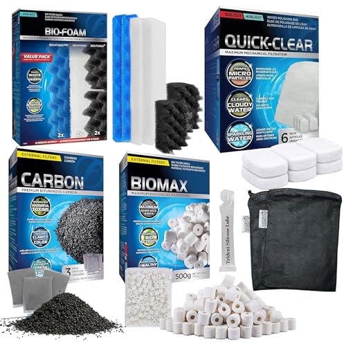 Image of 406 /407 Filter Media Canister Filter Maintenance & Replacement Filter Media Kit, Including Trident Nova Media Bags (Quick Clear /Water Pads, BioFoam Value, Biomax Media)