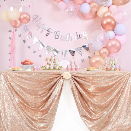 Image of B-COOL Rose Gold Sequin Tablecloth Wedding Table Cloths for Reception Sparkly Tablecloths Dessert Table Cloth Sequin Overlay Square 50x50inch