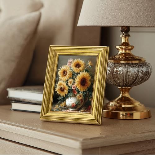 Image of eletecpro 4x6 Gold Picture Frames Set of 4, Vintage Photo Frames with Clear Acrylic Cover, Gallery Wall Art Display 4x6 Photo for Tabletop and Wall Mount, Home Decor