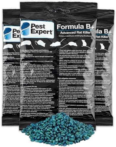 Pest Expert Rat Killer Poison 1.5kg - Formula 'B+' Advanced (15 x 100g) - Fast Acting Maximum Super Strength Single Feed Brodifacoum