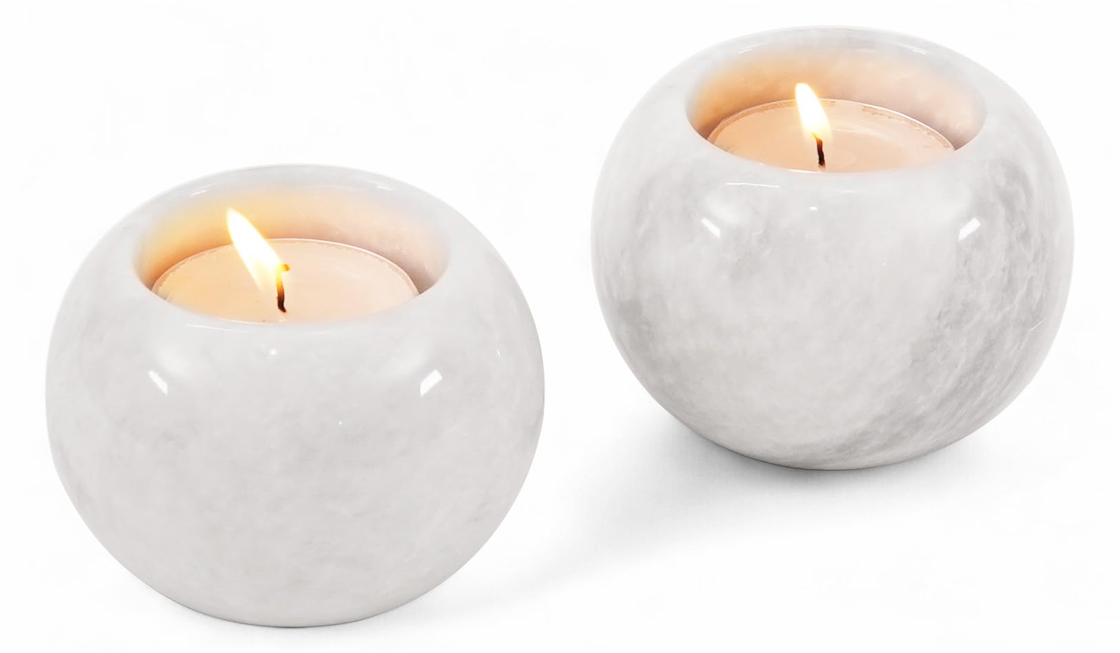 SPESHSTONES Marmor Teelichthalter 2er Set Handgemachte 8,8cm Stein Kerzenhalter für Teelichter Kerzen, Weiß Teelicht Kerzenhalter Tafelaufsätze für Tisch Mini Votivkerzenhalter