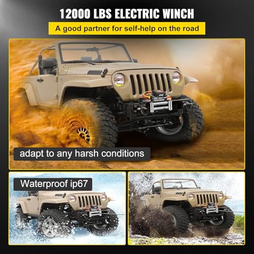 image for CooFel Truck Winch 12000lbs Electric Winch 85ft/26m Steel Cable 12V Po
