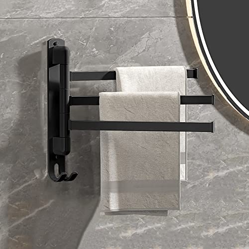 Toalleros de Baño sin Taladro, Acero Inoxidable Toallero Adhesivo Baño, Toallero Negro para Baño, Cocina, Garaje, Cuarto de Ducha, Acabado Mate (Negro - 3 Barras)