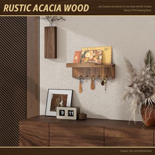 Decoración rústica para el hogar con el estante para llaves de madera natural 4