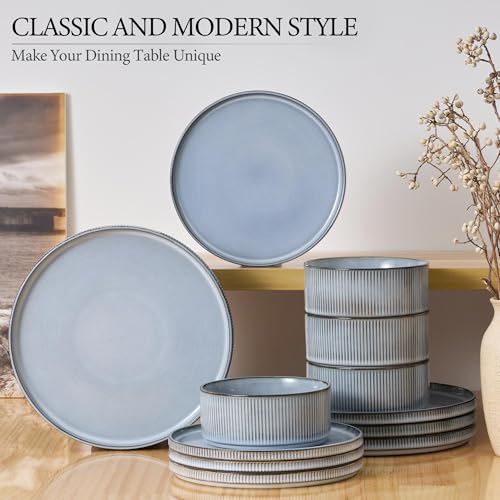 E-far 24-Piece Stoneware Dinnerware Sets, Plates and Bowls Set for 8, Blue by E-far - Used condition - Image 7