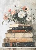 Diamond Art Kits for Adults,Book and Flower 5D Diamond Painting Kits Dots for Adults, DIY Paint By Diamonds,Full Drill Round Diamond Dot Gem Art Painting, for Home Wall Art Decor 11.8 X 15.7 inch