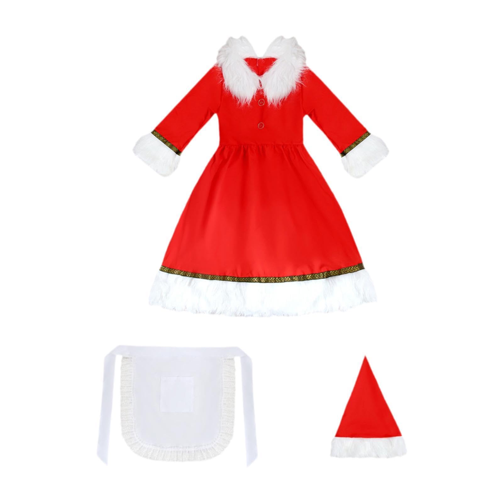 Costume de Père Noël, Robe Douce avec Chapeau et Tablier pour Enfants, Représentations sur Scène, Festivals, Rouge, M