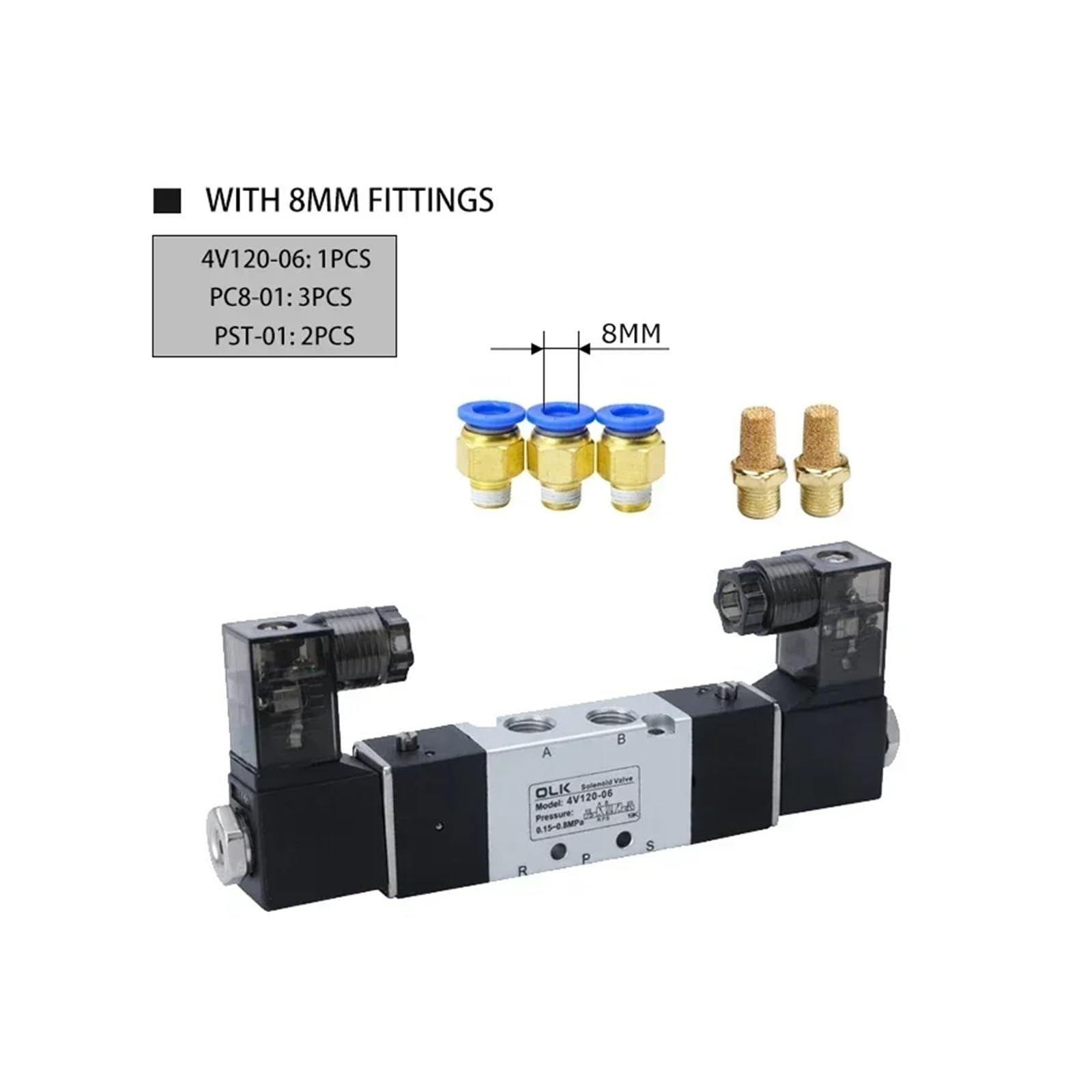 Válvula solenoide 4V120-06 de Doble Cabezal, Control, 5 vías, 2 Posiciones, Apagado y retención, válvula direccional neumática(8mm Fittings,220 Volt)