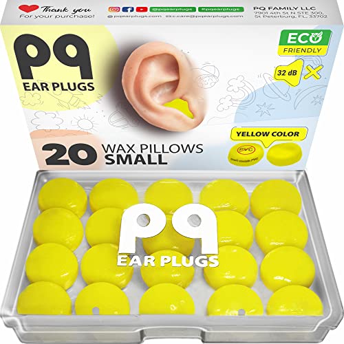 Pq Soft Silicone Ear Plugs - 20 Waterproof Earplugs For Swimming And Sleeping Kids, Swim Ear Plugs For Adults Small Ears, Noise Reduction Ear Protection, Sound Blocking Level 32 Db (20 Pillows) Yellow #TOP6