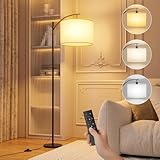 Yeeklab Lampara de Pie, Lampara de Pie Salon con Control Remoto, Interruptor de Pie, Pantalla de Lino, Atenuaci&oacute;n Continua, Incluye Bombilla LED E27 de 6 W, Adecuada para Dormitorio, Oficina