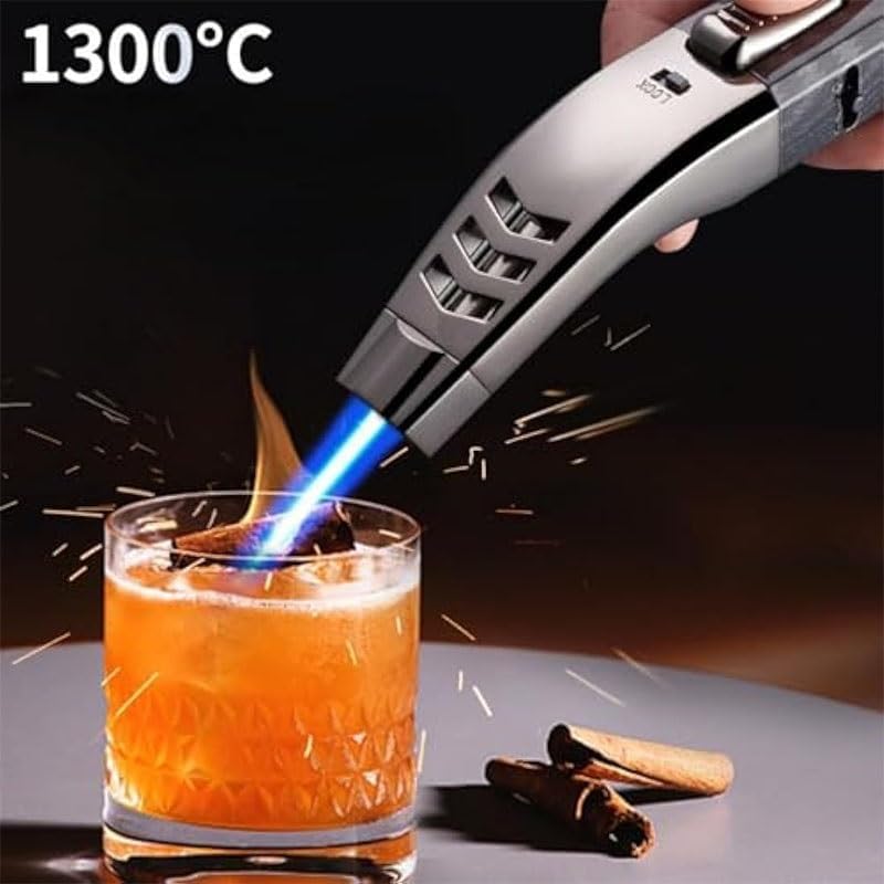 Welding Butane Torch Lighter, Windproof Direct Flame Lighter, Refillable Lighter with Safety Lock, with Gift Box, Suitable for Camping Kitchen Cooking and More (No Gas)(Black)