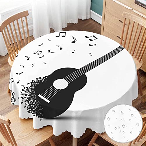 Yibeas Tovaglia rotonda da 152,4 cm, motivo chitarra nera con note, melodia di musica classica, moderna, rock, tovaglia per tavoli da pranzo, feste, matrimoni e decorazioni per banchetti