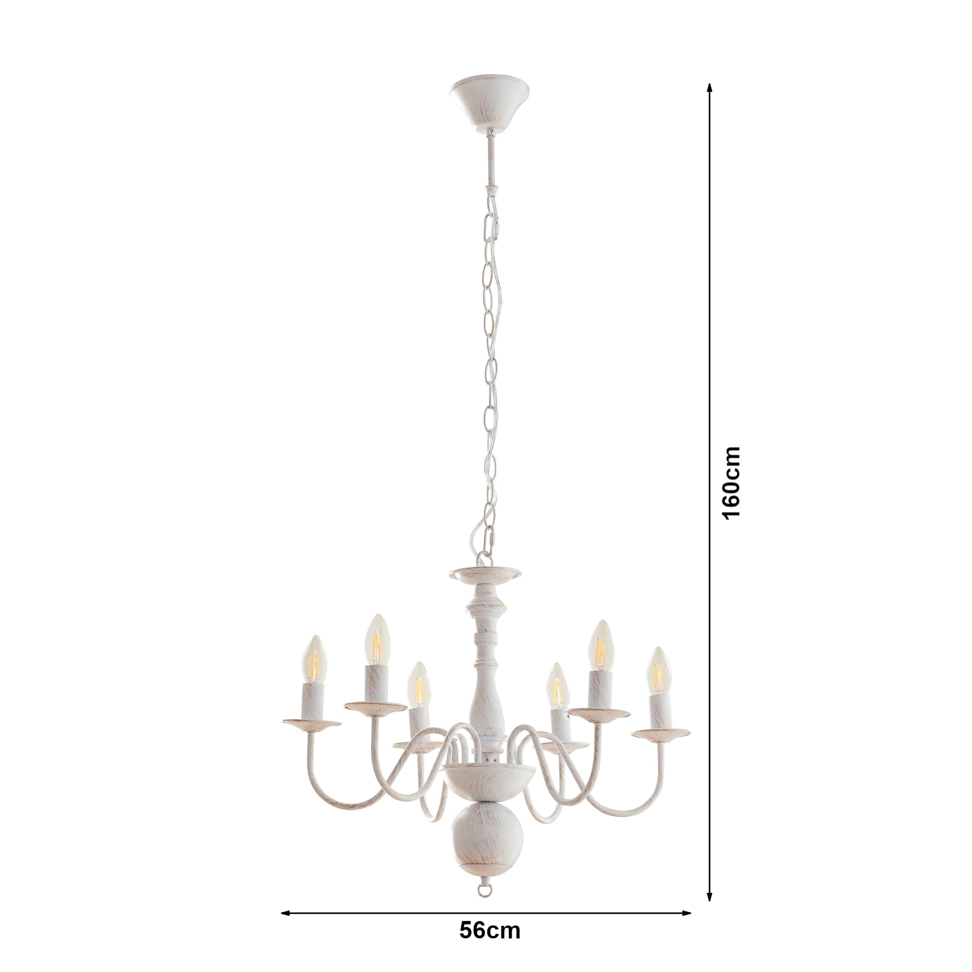 lux.pro Lampadario a Sospensione Vintage Bianco in Metallo Lampada da Soffitto con 6 Bracci Curvi per Lampadine E14 Stile Shabby Chic Rustico Elegante