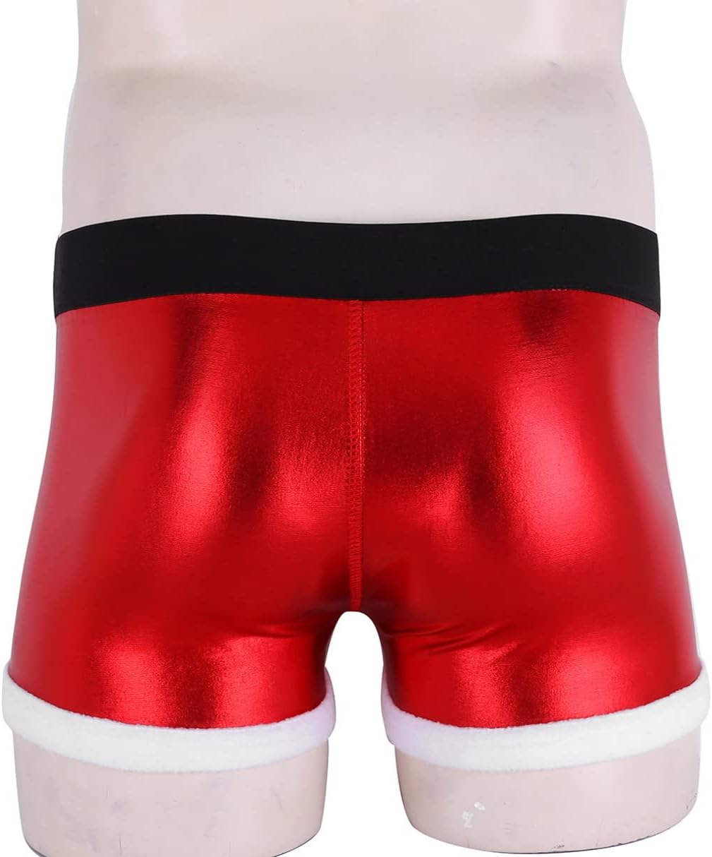 YiZYiF Men's Faux Leather Belt Printed Santa Clause Uniform Christmas Boxer Shorts Cosplay Underwear