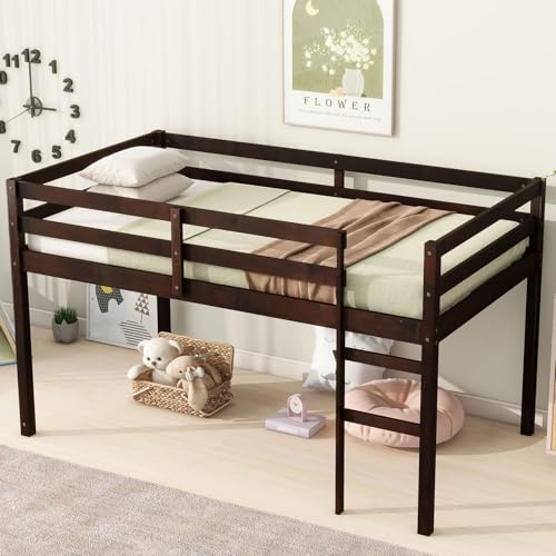anwickjeff Wood Toddler Loft Bed Whit Stairs,Modern Loft Bed Twin Size Whit Storage and Slats for Girls, Boys, Kids and Teens (Espresso)