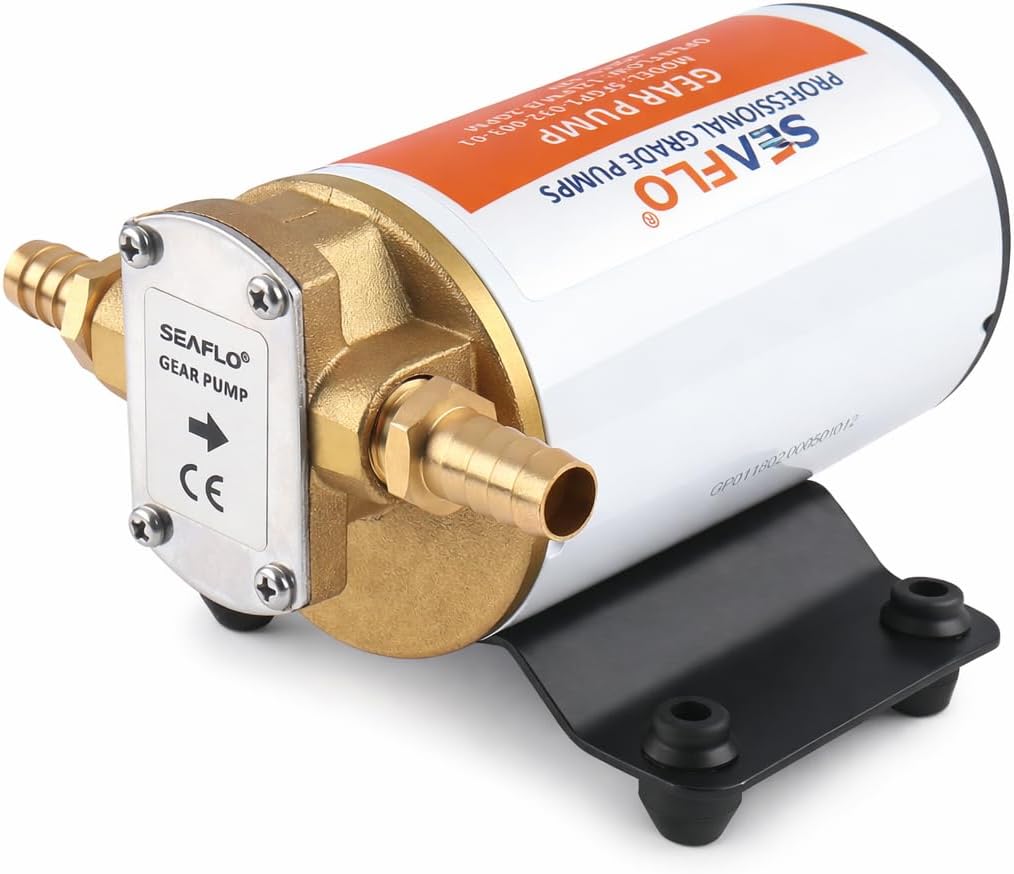 SEAFLO 12V Self Priming Impeller Gear Pump - 3.2 GPM Oil Change Diesel Fuel Transfer Pump, Reversible Flow, Copper Impeller, Rugged Metal Gears, 4 Year Warranty