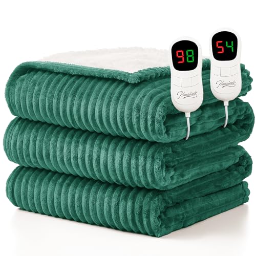 Image of Homemate Electric Heated Blanket King Size - 100 inchx90 inch Heating Blanket King Size Dual Control 1 /2 /4 /6 /8 Hours Auto-Off 10 Heat Level Over-Heat Protection Soft Flannel Sherpa ETL Certification