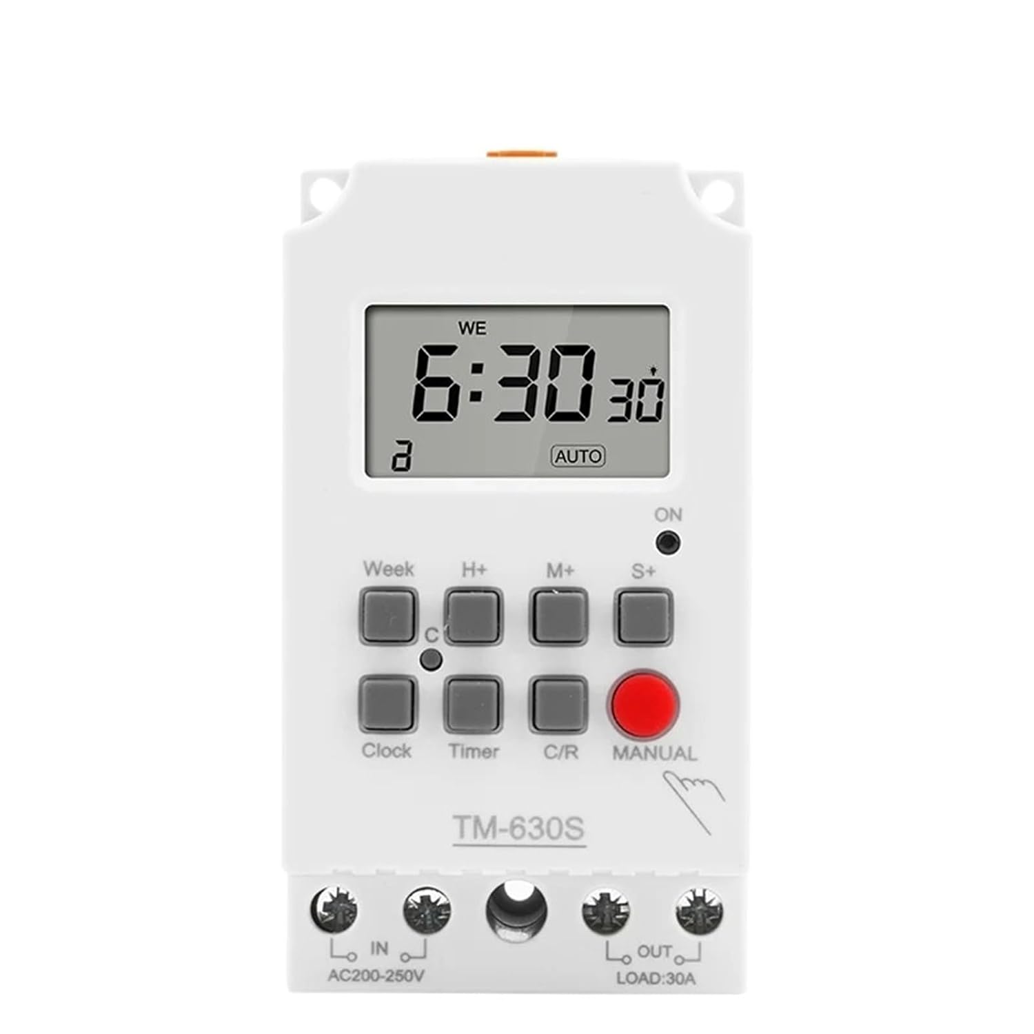 1Pcs TM630S AC 220V / DC 12V Digital Timer Switch, 24hr 7‑Day Programmable Time Relay, High Load 30A Voltage Output(85-265V)
