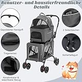COSTWAY 3 in 1 Hundewagen, Hundebuggy 2 Etagen mit Netzfenstern & Taschen & Polstern, Oxford & Metall, Haustiere Buggy bis 16 kg, Hundebox Transporttasche klappbar, für Hunde Katzen Haustiere, Grau