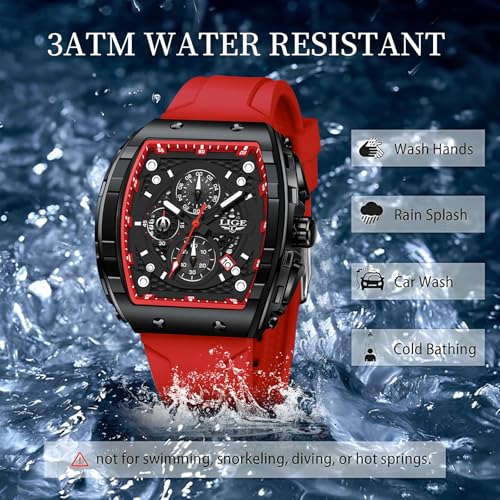 Image of LIGE Mens Watches Luxury Tonneau Watches for Men Waterproof Analog Watch Chronograph Calendar Date Men's Dress Business Work Watch Large Square Face Wristwatch