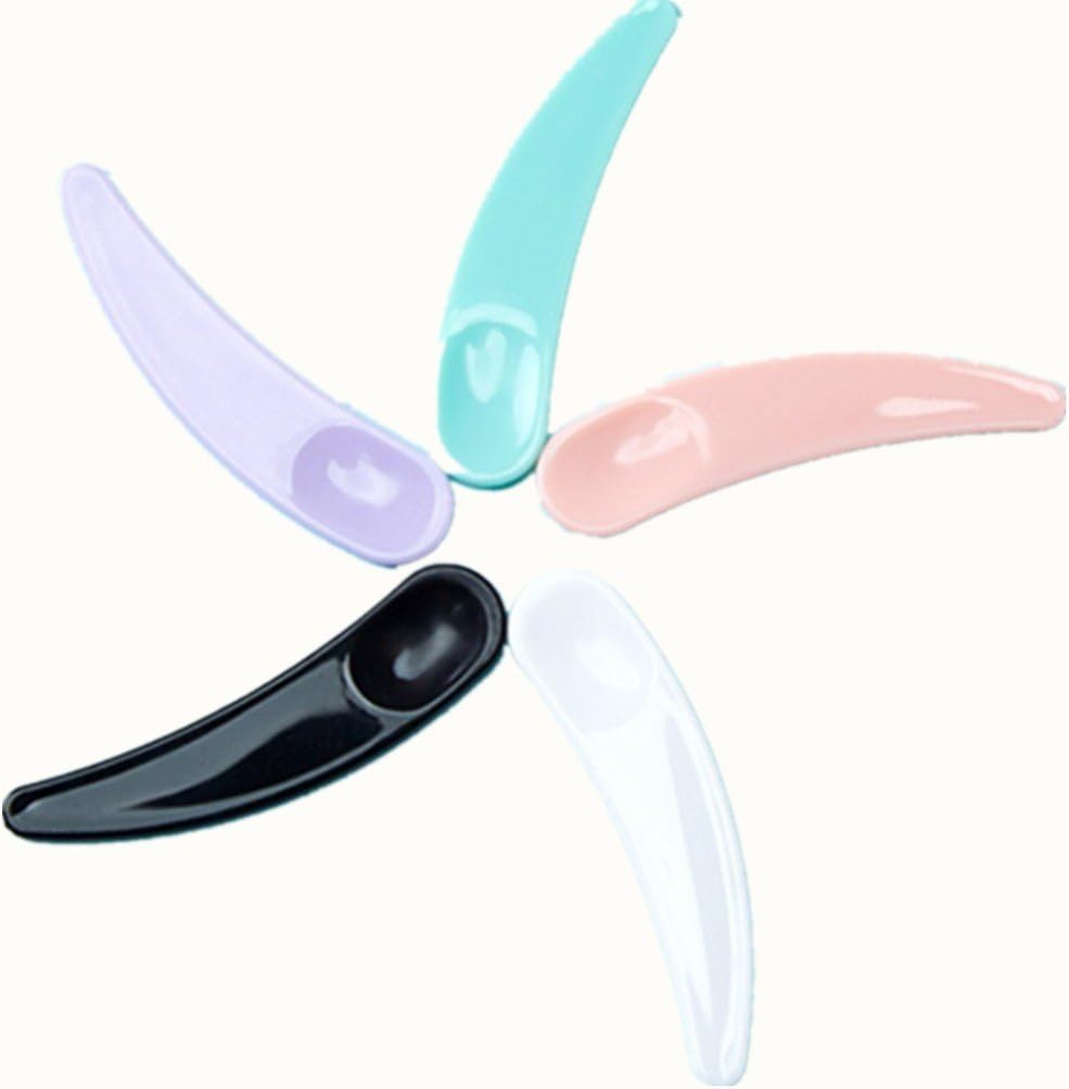 Face Cream Spatula，TAROMAING 100 PCS Mini Disposable Curved Cosmetic Spatula Scoop Makeup Mask Spatula Plastic Spoon (Purple-100pcs)