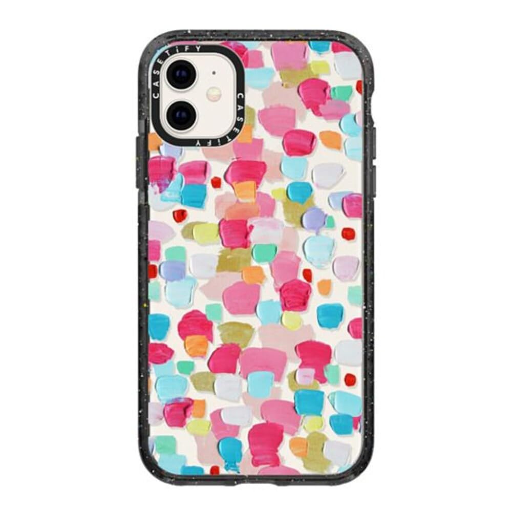 CASETiFY Impact - Custodia per iPhone 11, motivo: coriandoli magenta, colore: Nero trasparente